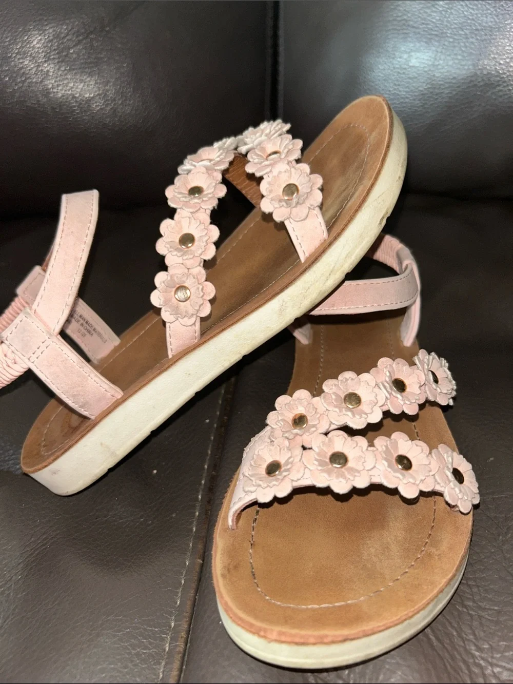 Girls' Pink Floral Strap Sandals